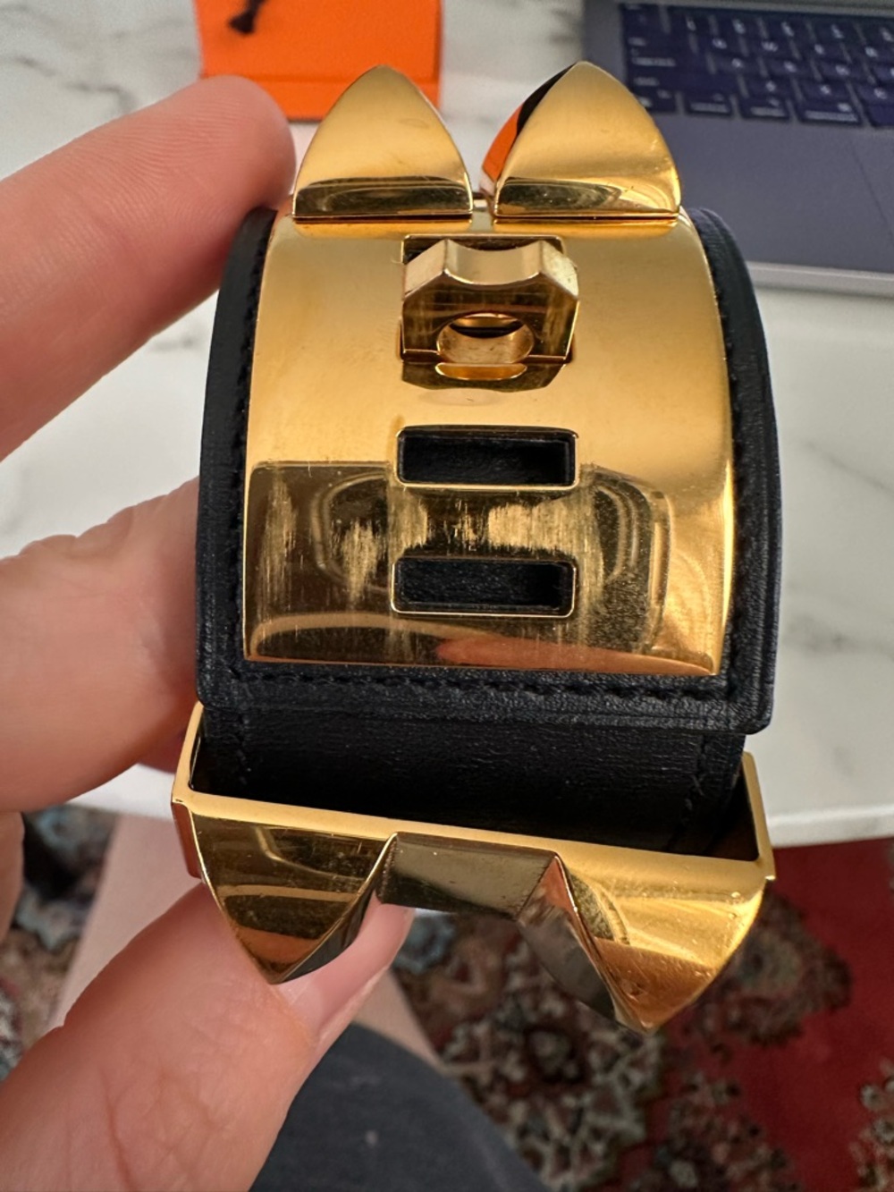 Hermès Collier de Chien Gold & Black Leather Bracelet - Picture 14 of 16